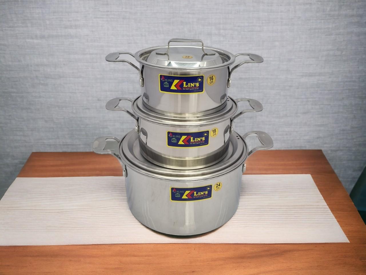 BỘ 3 NỒI INOX 1 ĐÁY THÂN VUÔNG KLINS CAO CẤP 16CM-18CM-24CM (NẮP INOX) - TẶNG 2 GẮP ĐÁ BỘ 3 NỒI INOX 1 ĐÁY THÂN VUÔNG KLINS CAO CẤP 16CM-18CM-24CM (NẮP INOX) - TẶNG 2 GẮP ĐÁ