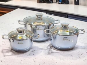 BỘ 3 NỒI INOX 3 ĐÁY CAO CẤP NẮP KÍNH (16-20-24CM)