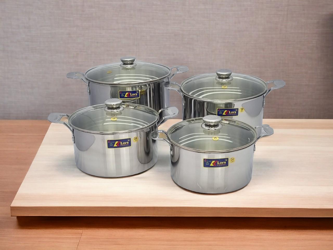 BỘ 4 NỒI INOX 1 ĐÁY THÂN VUÔNG KLINS CAO CẤP 26CM-28CM-30CM-32CM (NẮP KÍNH) - TẶNG 10 MUỖNG INOX) 32225d12d71542849bc2fc30638d1e48tplv o3syd03w52 origin jpeg