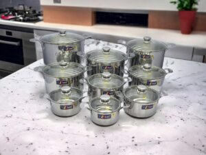 BỘ 9 NỒI INOX 1 ĐÁY THÂN VUÔNG KLINS CAO CẤP 16-18-20-22-24-26-28-30-32 (NẮP KÍNH) - TẶNG 5 LY ĐÁ