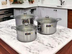 BỘ 3 NỒI INOX 1 ĐÁY THÂN VUÔNG KLINS CAO CẤP 28CM-30CM-32CM (NẮP KÍNH) - TẶNG 10 MUỖNG INOX