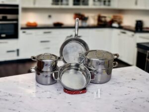 BỘ 5 NỒI INOX 1 ĐÁY KLINS (NỒI 16 - NỒI 18 - NỒI 24 - XỬNG 24 - CHẢO LẨU 24) TẶNG CHẢO 1 QUAI 26