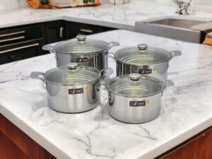 BỘ 4 NỒI INOX 1 ĐÁY THÂN VUÔNG KLINS CAO CẤP 26CM-28CM-30CM-32CM - TẶNG 10 MUỖNG INOX)