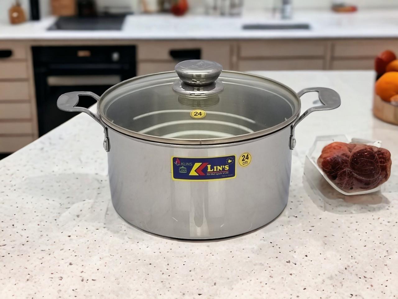NỒI INOX 1 ĐÁY THÂN VUÔNG KLINS CAO CẤP 24CM (NẮP KÍNH) NỒI INOX 1 ĐÁY THÂN VUÔNG KLINS CAO CẤP 24CM (NẮP KÍNH)